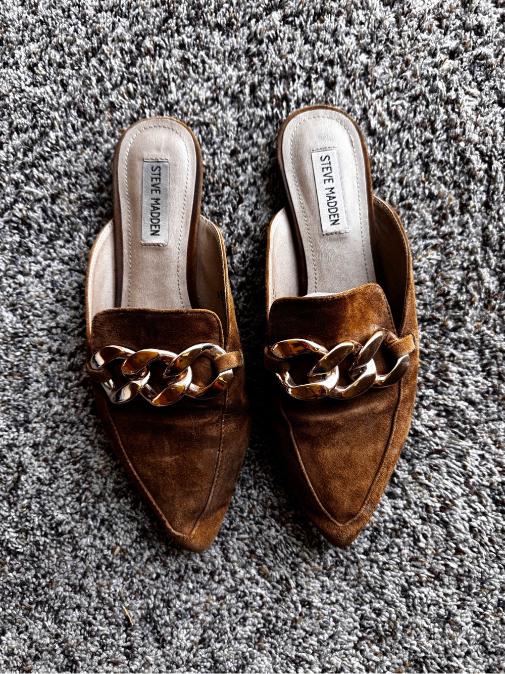 Steve Madden Suede Chain Mule Loafers Camel Brown Pointed Toe Flats Women’s 7.5 - Picture 2 of 5